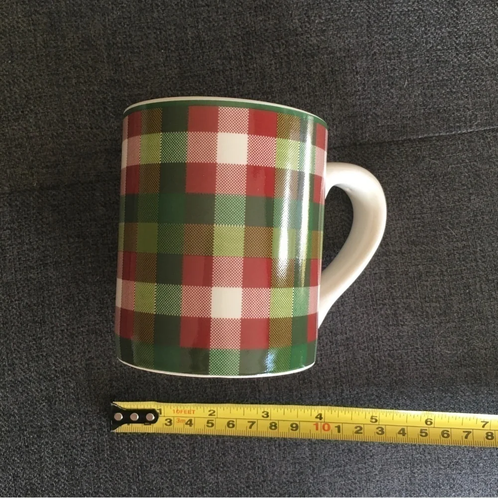 Colorful Plaid Coffee Mug, Red, Green, Cream, 12 oz